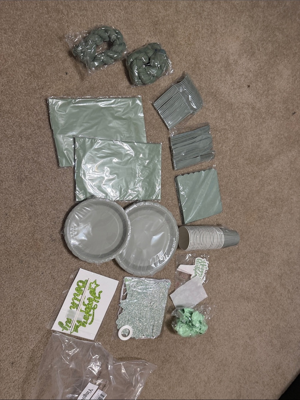 Premium Sage Green Disposable Party Tableware Set - 48 Pieces